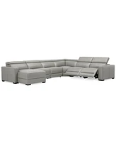 Nevio 157" 6-Pc. Leather Sectional with 2 Power Recliners, Headrests and Chaise, Created For Macy's