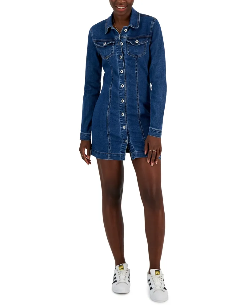 Celebrity Pink Juniors' Long-Sleeve Denim Mini Shirtdress