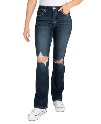 Indigo Rein Juniors' Mid-Rise Ripped Bootcut Jeans