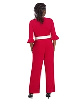 Kasper Women's Boat-Neck 3/4-Ruffle-Sleeve Jumpsuit