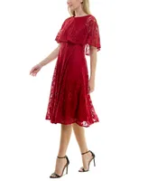 Maison Tara Women's Printed Lace Midi Cape Dress