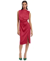 Donna Morgan Women's Mock-Neck Sleeveless Midi Dress