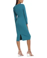 Donna Morgan Women's Round-Neck Curved-Ruched Dress