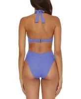Becca Womens Modern Edge Ribbed Extended Sized Bikini Top Bottoms
