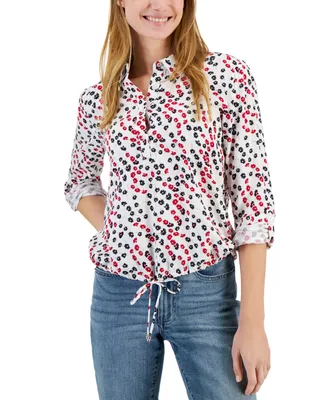 Tommy Hilfiger Women's Ditsy Floral Printed Tie-Hem Shirt
