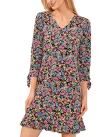 CeCe Women's Floral-Print Tie-Sleeve Flowy Dress