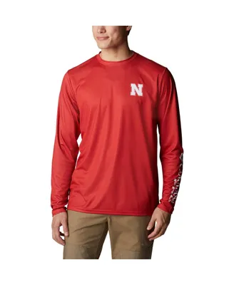 Men's Columbia Scarlet Nebraska Huskers Terminal Shot Omni-Shade Omni-Wick Long Sleeve T-shirt