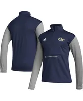 Men's adidas Navy, Heathered Gray Georgia Tech Yellow Jackets Team Aeroready Half-Zip Top