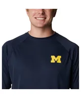 Men's Columbia Navy Michigan Wolverines Terminal Tackle Omni-Shade Raglan Long Sleeve T-shirt