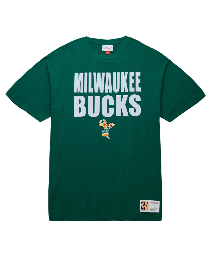 Men's Mitchell & Ness Hunter Green Distressed Milwaukee Bucks Hardwood Classics Legendary Slub T-shirt
