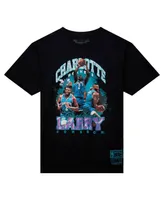 Men's Mitchell & Ness Larry Johnson Black Charlotte Hornets Hardwood Classics Bling Concert Player T-shirt