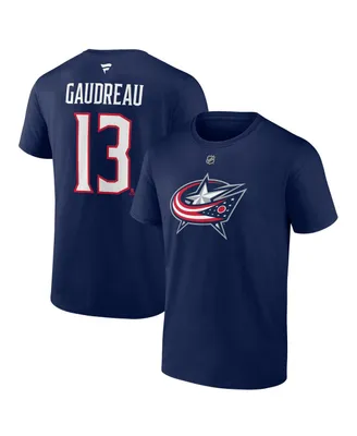 Men's Fanatics Johnny Gaudreau Navy Columbus Blue Jackets Authentic Stack Name and Number T-shirt