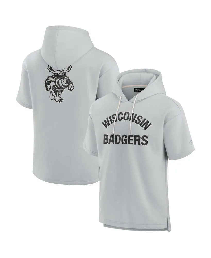 Men's and Women's Fanatics Signature Gray Wisconsin Badgers Super Soft Fleece Short Sleeve Pullover Hoodie