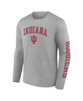 Men's Fanatics Heather Gray Indiana Hoosiers Distressed Arch Over Logo Long Sleeve T-shirt