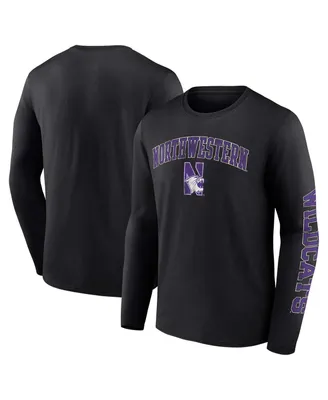 Men's Fanatics Black Northwestern Wildcats Distressed Arch Over Logo Long Sleeve T-shirt
