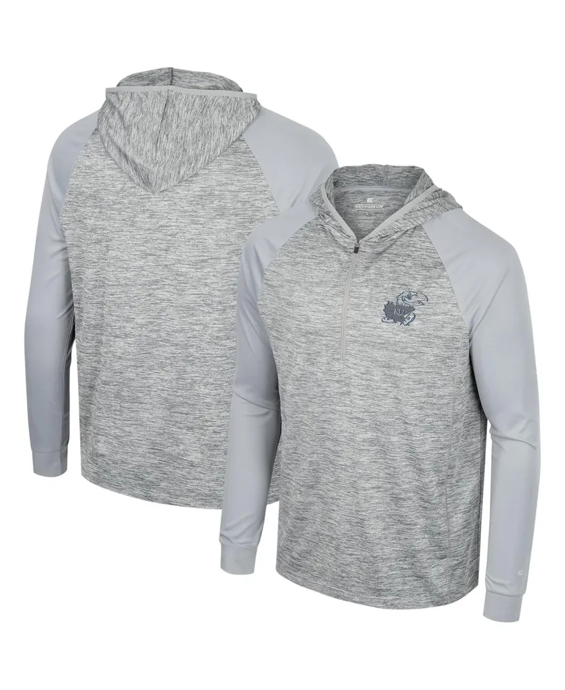 Men's Colosseum Gray Kansas Jayhawks Cybernetic Raglan Quarter-Zip Hooded Top