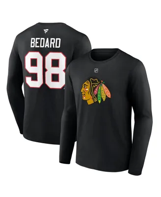 Men's Fanatics Connor Bedard Black Chicago Blackhawks Authentic Stack Name and Number Long Sleeve T-shirt