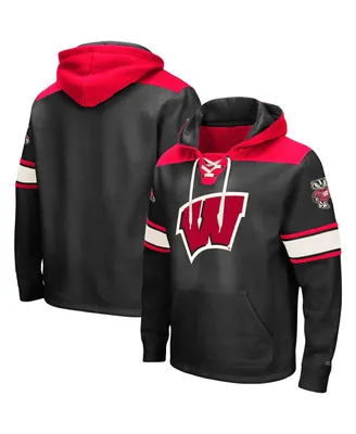 Men's Colosseum Black Wisconsin Badgers 2.0 Lace-Up Logo Pullover Hoodie