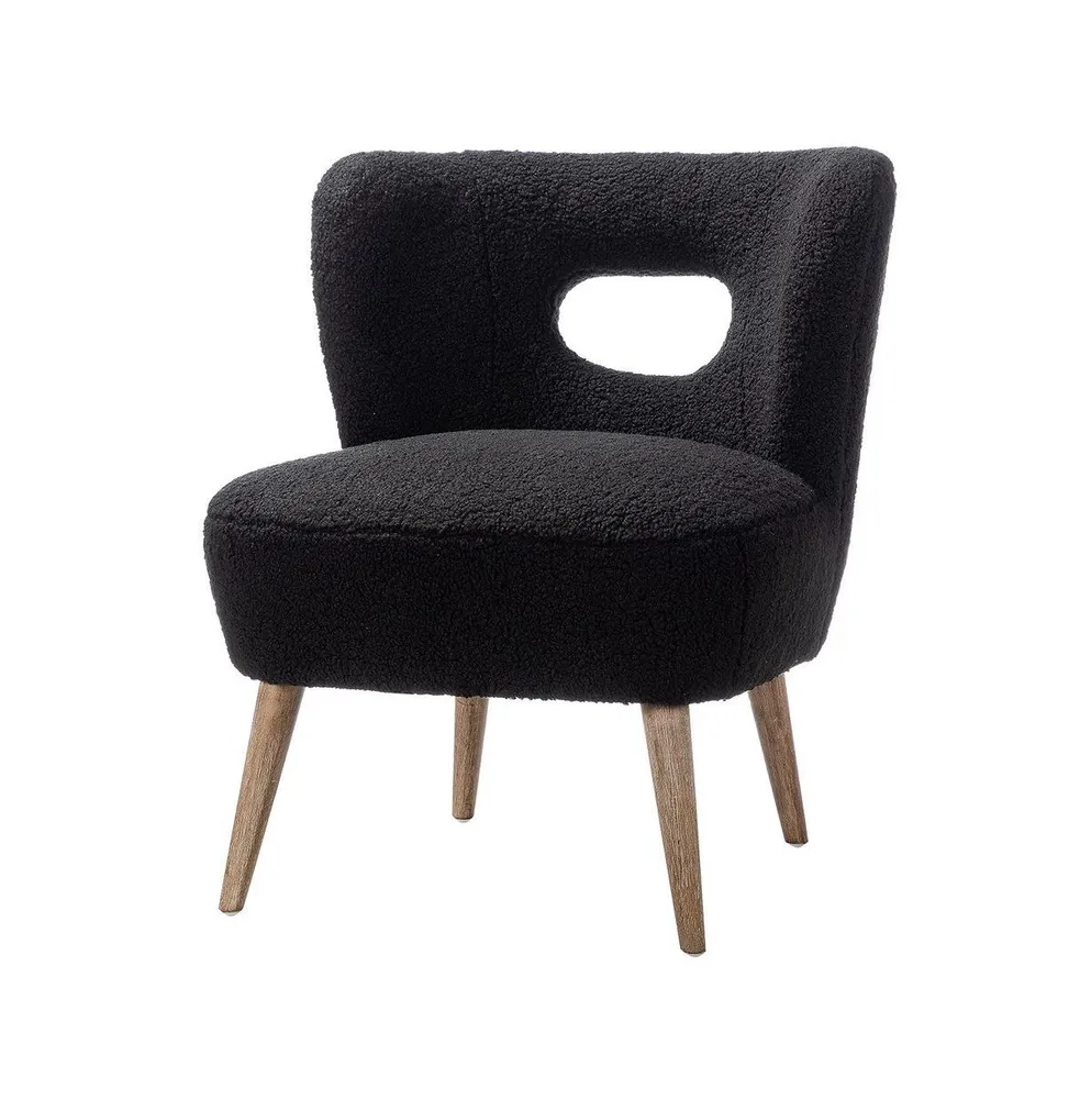 Modern Accent Chair with Wooden Legs, Upholstered Lamb Fleece