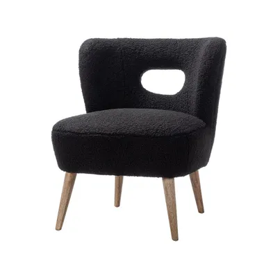 Modern Accent Chair with Wooden Legs, Upholstered Lamb Fleece