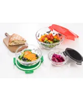 Genicook 3 Pc Round Container Borosilicate Glass Nesting Salad and Mixing Bowl Set with Snap-on Lids