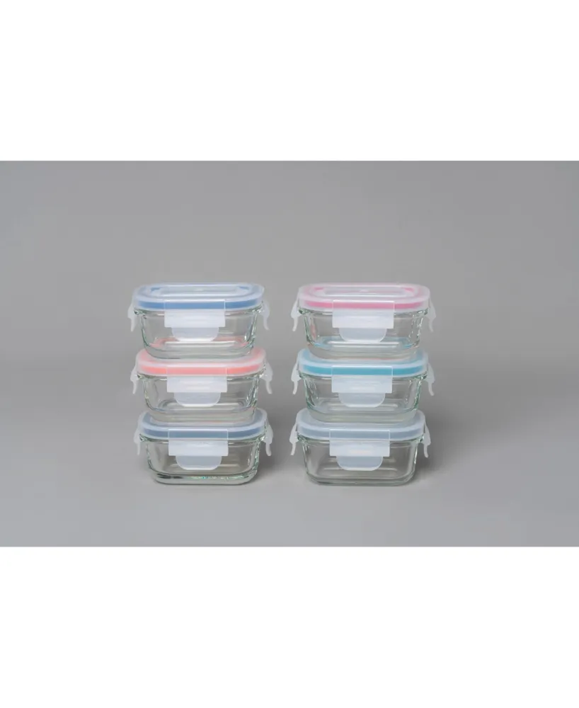 Genicook 12 Pc Rectangular Shape Borosilicate Glass Small Baby-Size Meal and Food Storage Containers Set