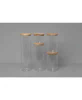 Genicook 5 Pc Borosilicate Glass Canister Set with Bamboo Lids, Glass Containers