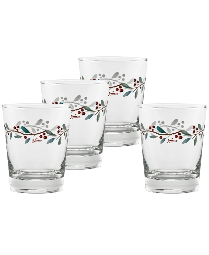 Fiesta Nutcracker Holly Tapered Dof Double Old Fashioned Glasses, Set of 4