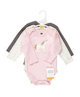 Hudson Baby Girls Cotton Long-Sleeve Bodysuits, Gold Unicorn, 3-6 Months