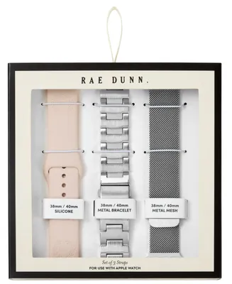 Rae Dunn Women's Silver Mesh, Pink Silicone and Silver Alloy Straps Compatible with Apple Watch 38mm, 40mm, 41mm