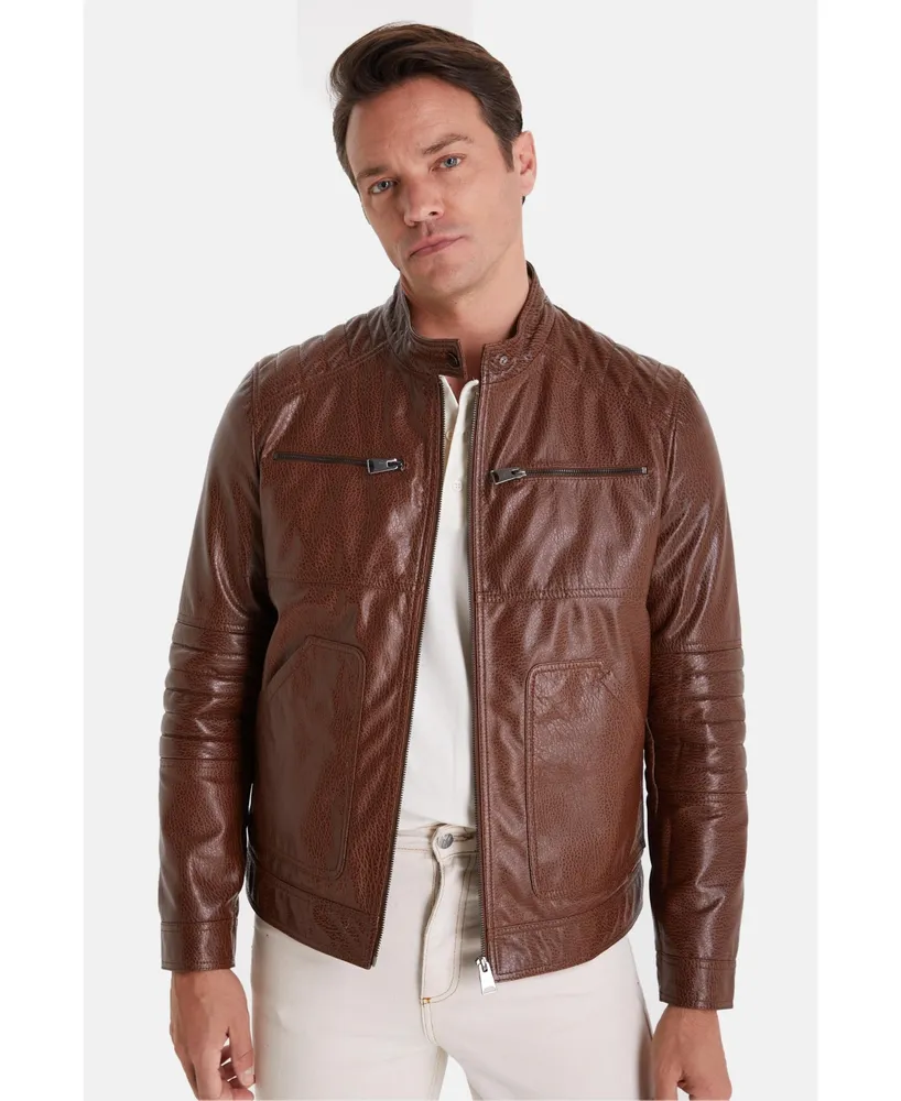 Men's Brown Leather Jacket, Elephant Brown