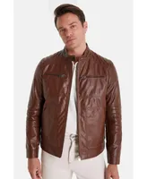 Furniq Uk Men's Brown Leather Jacket, Elephant