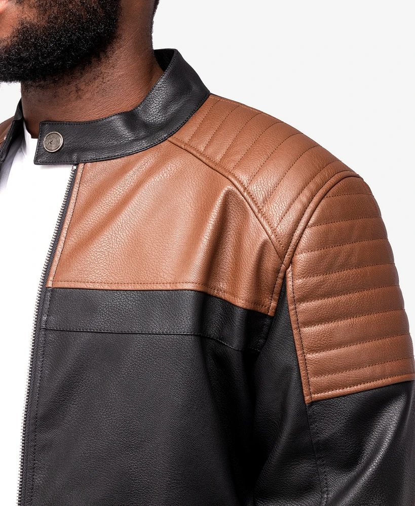 X-Ray Men's Grainy Polyurethane Quilted Sleeves Jacket with Faux Shearling Lining
