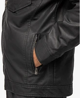 X-Ray Men's Grainy Polyurethane Hooded Jacket with Faux Shearling Lining