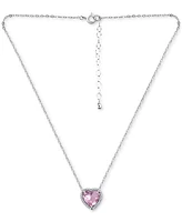 Giani Bernini Cubic Zirconia Heart Halo Pendant Necklace in Sterling Silver, 16" + 2" extender, Created for Macy's