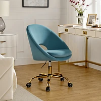 Hulala Home Modern Velvet Office Chair with Adjustable Swivel for Study Vanity