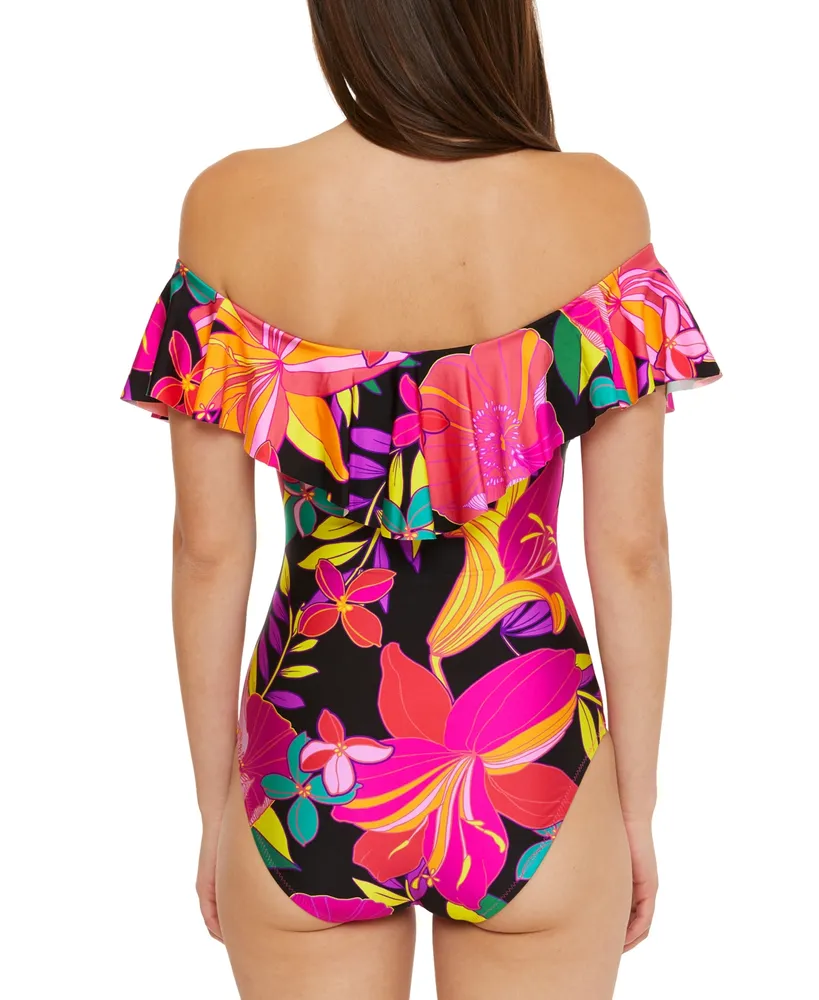 Trina Turk Women's Solar Floral Ruffled Off-The-Shoulder One-Piece Swimsuit