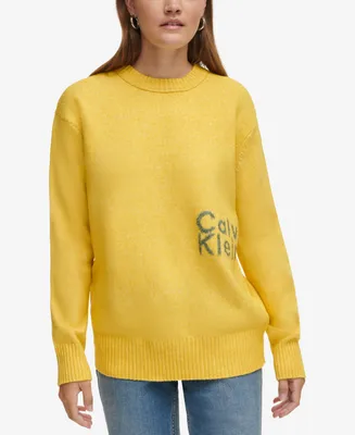 Calvin Klein Jeans Women's Intarsia Logo Oversized Crewneck Sweater