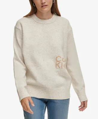 Calvin Klein Jeans Women's Intarsia Logo Oversized Crewneck Sweater