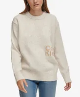 Calvin Klein Jeans Women's Intarsia Logo Oversized Crewneck Sweater