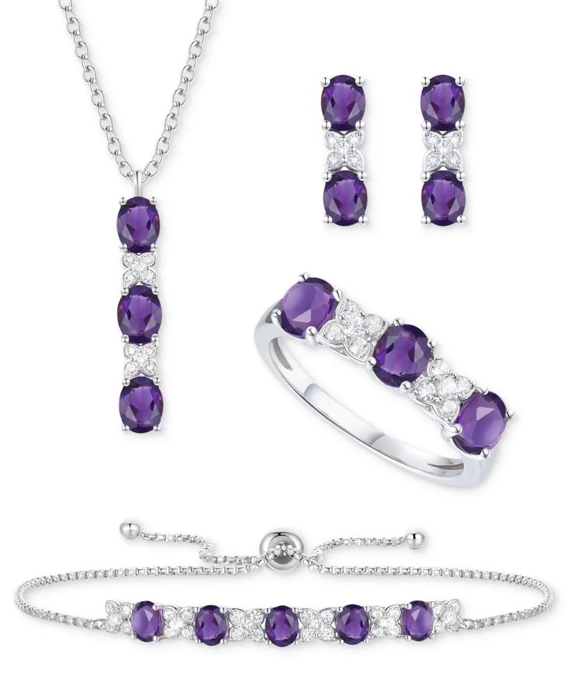 5-Pc. Set Amethyst (4-5/8 ct. t.w.) & Lab-Grown White Sapphire (3/4 Ring, Pendant Necklace, Bracelet, Stud Earrings Sterling Silver (Al