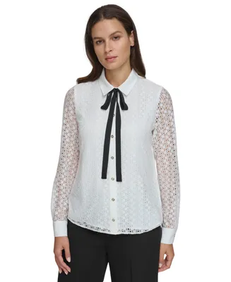 Tommy Hilfiger Women's Bow-Tied Eyelet Blouse