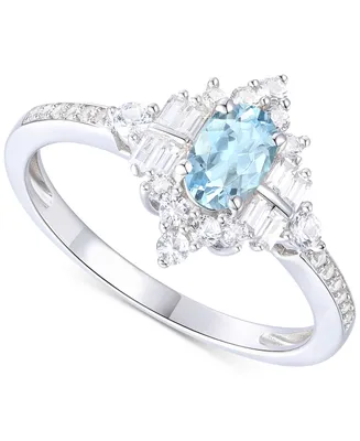 Santa Maria Aquamarine (1/2 ct. t.w.) & Diamond (3/8 ct. t.w.) Halo Ring in 14k White Gold