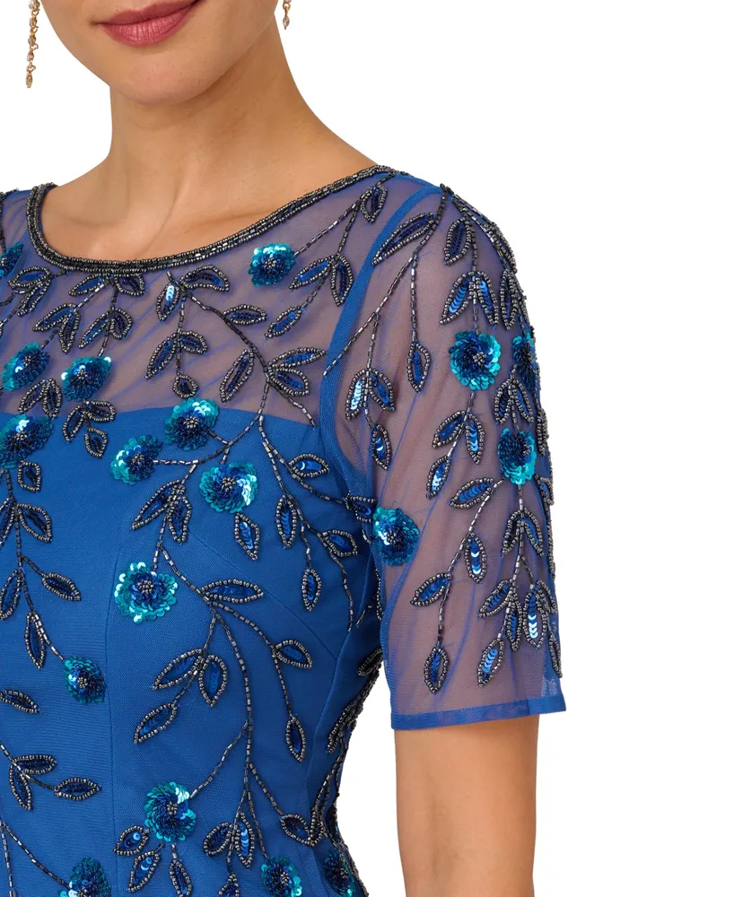 Adrianna Papell Women's 3D Floral Beaded Sheath Dress