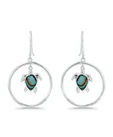 Macy's Abalone Inlay Turtle Circle Fishhook Drop Earrings