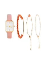 Jessica Carlyle Women's Analog Blush Polyurethane Leather Strap Watch 22mm 4 Pieces Bracelet Gift Set