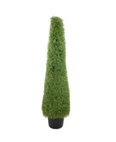 5' Artificial Boxwood Cone Topiary Tree with Round Pot Unlit