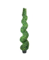 5' Potted Two Toned Artificial Spiral Boxwood Garden Topiary