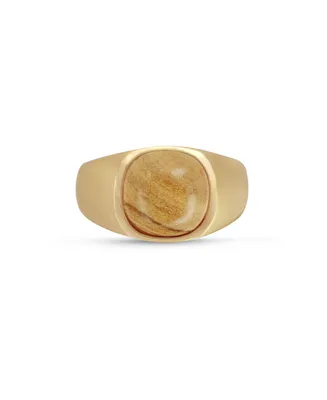 LuvMyJewelry Wood Jasper Iconic Gemstone Yellow Gold Plated Sterling Silver Men Signet Ring
