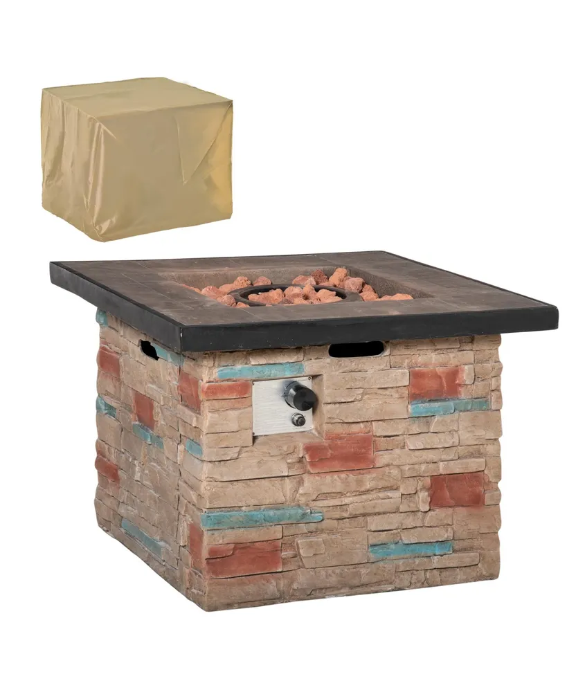 Outsunny Outdoor Propane Fire Pit Table Faux Brown Ledge Stone 32